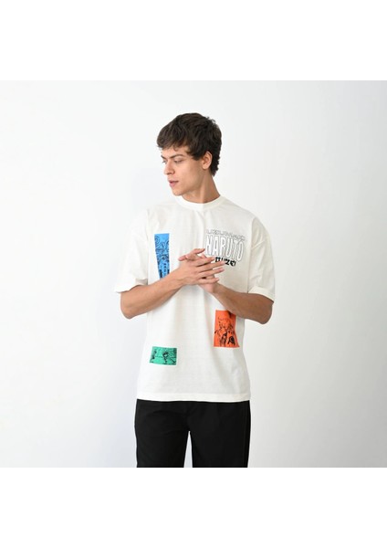 Unisex Bisiklet Yaka Baskılı Oversize T-Shirt - Beyaz -Vlmr fiyatları