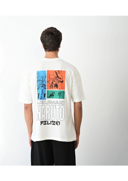 Unisex Bisiklet Yaka Baskılı Oversize T-Shirt - Beyaz -Vlmr indirimleri