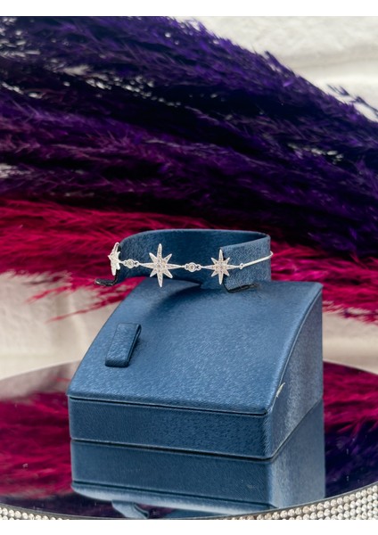 925 Ayar Gümüş 3’lü Özel Tasarım Kuzey Yıldızı Modeli Zarif Kadın Bileklik