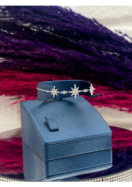 925 Ayar Gümüş 3’lü Özel Tasarım Kuzey Yıldızı Modeli Zarif Kadın Bileklik modelleri