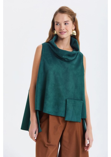 Asimetrik Yaka Detaylı Süet Bluz Yeşil modelleri
