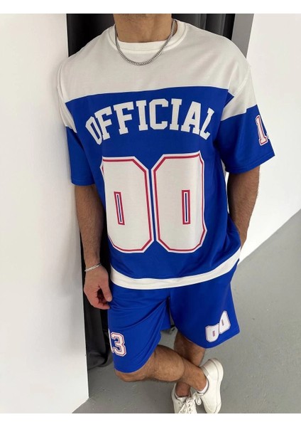 Erkek Şortlu Takım - Oversizeön & Arka Dijital Baskılı Mavi -Vlmr