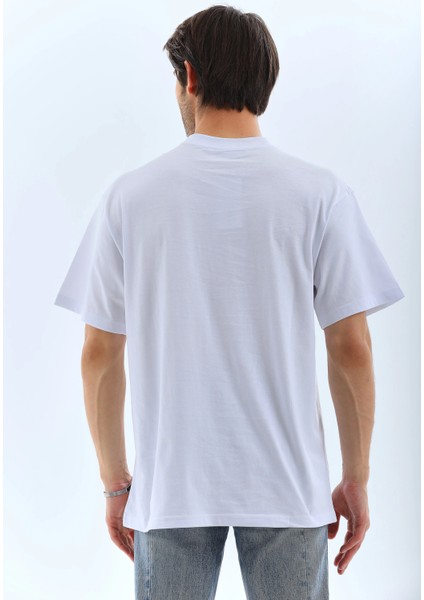 Unisex Oversize Taşlı Bisiklet Yaka T-Shirt - Beyaz -Vlmr fiyatları