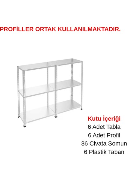 3 Katlı Duble Galvaniz Çelik Raf - Depo, Arşiv, Kiler, Dosya, Market Rafı - 31x75 cm-150 cm-1.50 mm fiyatları