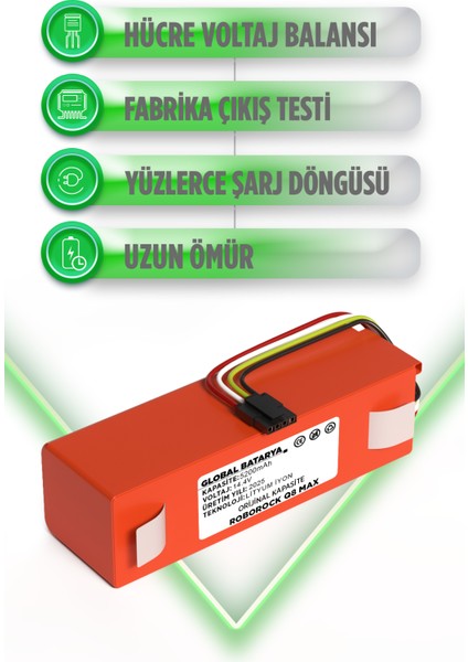 Roborock Q8 Max Uyumlu Akıllı Robot Süpürge Bataryası 14.4V 5200MAH Li-Ion Pil (Orijinal Kapasite) modelleri