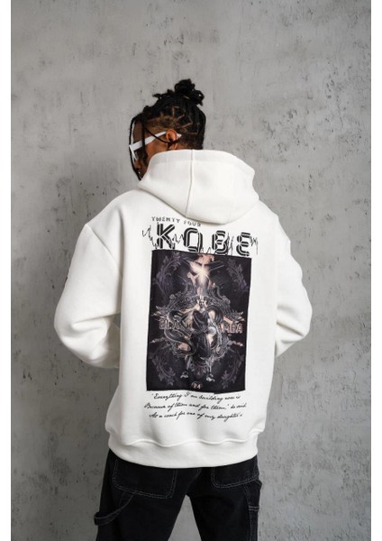 Erkek Baskılı Kapüşonlu Sweat - Beyaz -Vlmr