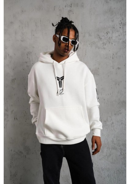 Erkek Baskılı Kapüşonlu Sweat - Beyaz -Vlmr fırsatları