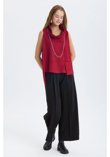 Asimetrik Yaka Detaylı Süet Bluz Bordo fiyatları