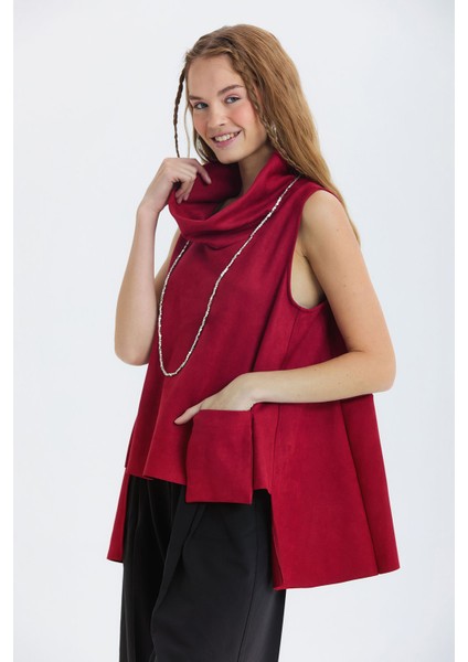 Asimetrik Yaka Detaylı Süet Bluz Bordo fırsatları