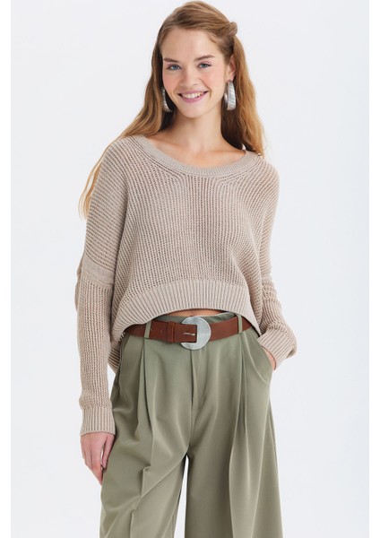 Asimetrik Kalay Tokalı Bohem Kemer Taba