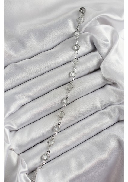 Pirinç Gümüş Renk Zirkon Taşlı Bileklik