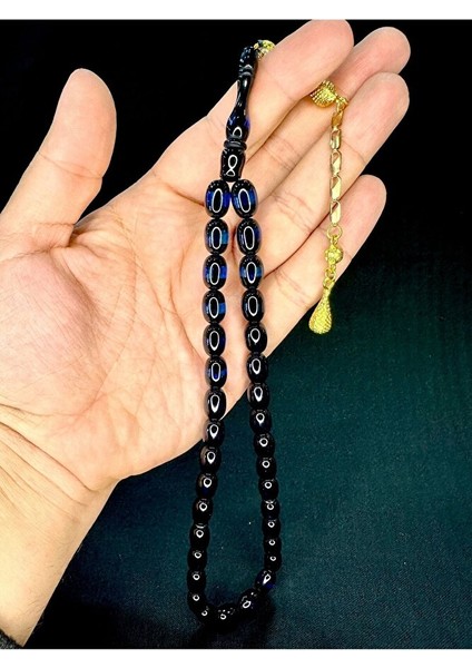 SÜRMELİ UÇAK CAMI TESBİH MAVİ SİYAH RENKLİ KAPSÜL KESİM T-753 fırsatları
