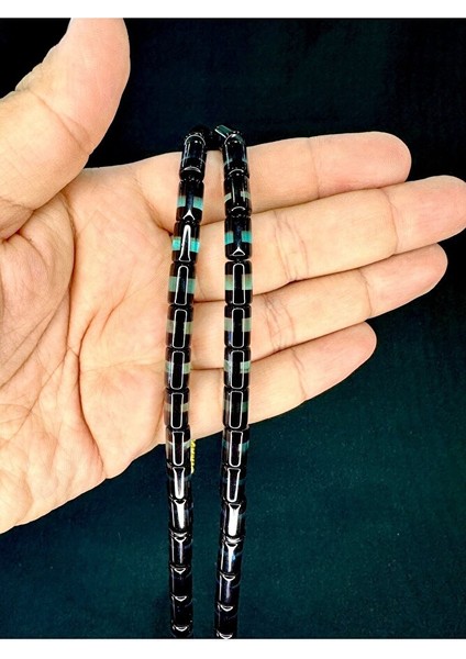 Sürmeli Uçak Camı Tesbih Turkuaz Siyah Renkli Kesme Kesim T-755