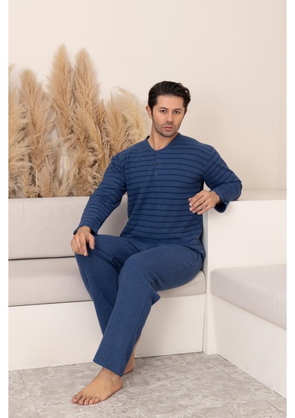 Erkek Selanik Önü Patlı Pamuklu Pijama Takımı | Lacivert 631 modelleri