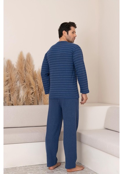Erkek Selanik Önü Patlı Pamuklu Pijama Takımı | Lacivert 631 fırsatları
