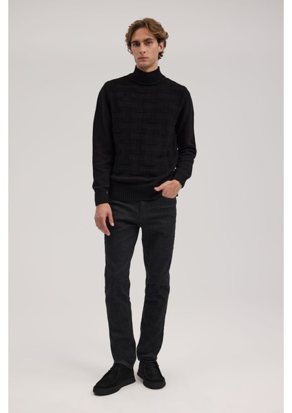 Siyah Slim Fit Yarım Balıkçı Yaka Erkek Triko fiyatları