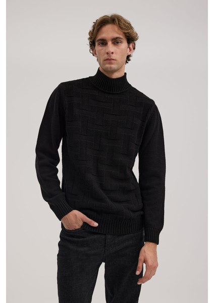 Siyah Slim Fit Yarım Balıkçı Yaka Erkek Triko modelleri