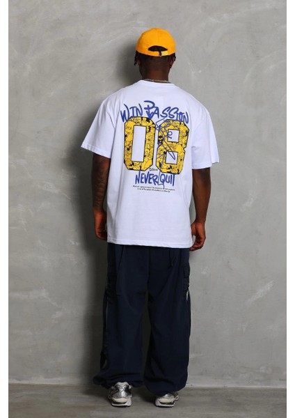 Unisex Oversize Baskılı Bisiklet Yaka T-Shirt - Beyaz -Vlmr fiyatları