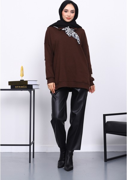 Kahverengi Fular Detaylı Yakalı Tunik fiyatları