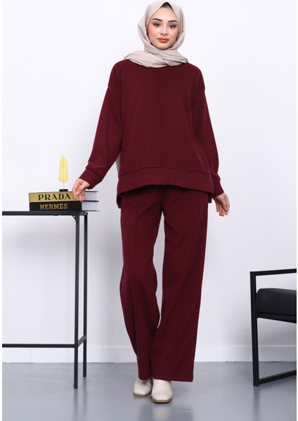 Mürdüm Üst ve Pantolonu Nervür Dikişli Selanik Takım