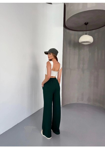 Osy Modal Yumuşak Dokulu Kumaş Nakış Işlemeli Rahat Bol Paça Eşofman Pantalon - Yeşil -Vlmr fiyatları