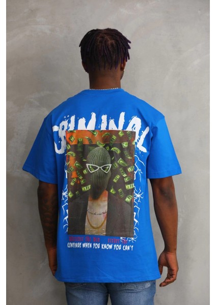 Unisex Baskılı Oversize T-Shirt - Mavi -Vlmr fiyatları