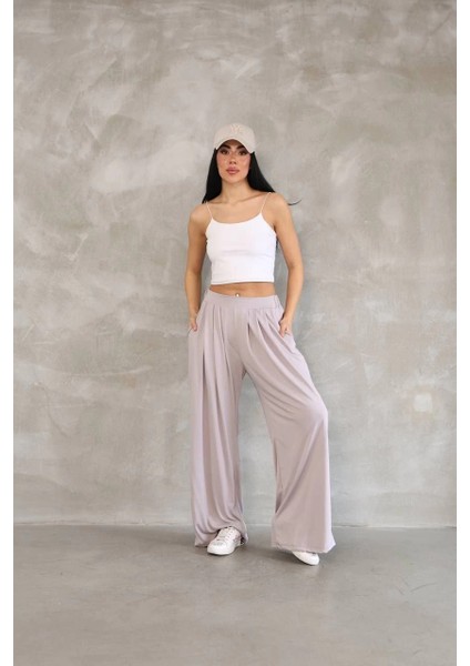 Osy Modal Yumuşak Dokulu Kadın Kumaş Boru Paça Salaş Eşofman - Bej -Vlmr