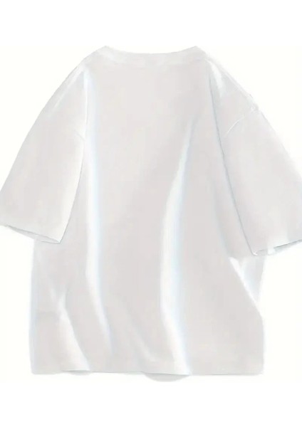 20/1 Penye Compack Gülücük Baskılı Oversize Bisiklet Yaka Kısa Kol Yazlık T-Shirt - Beyaz -Vlmr fırsatları