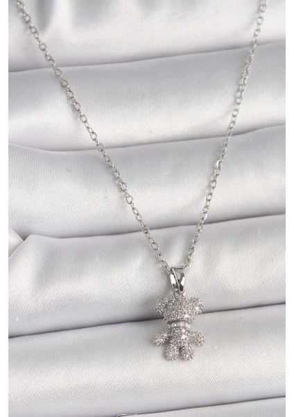 316L Çelik Gümüş Renk Zincir Zirkon Taşlı Ayıcık Figür Kadın Kolye fiyatları