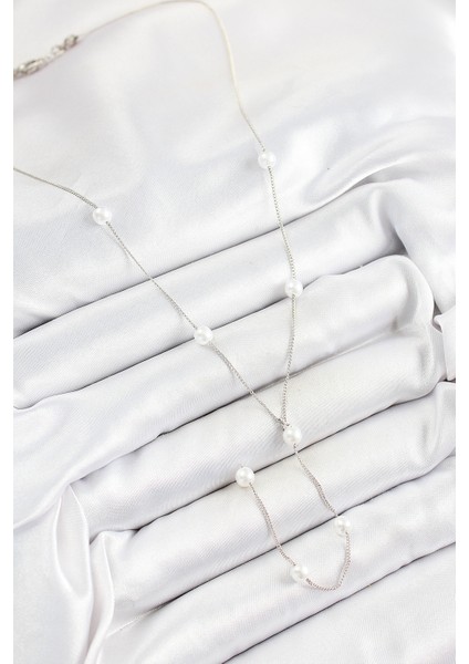 Pirinç Inci Figürlü Y Model Gümüş Renk Kadın Kolye