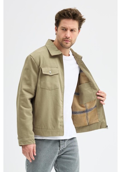 Erkek Gabardin Fermuarlı Çift Cepli Astarlı Workwear Ceket modelleri