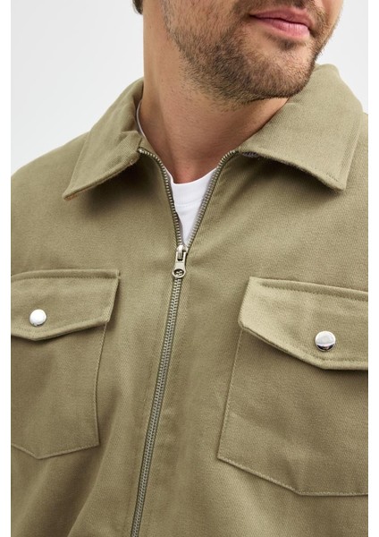 Erkek Gabardin Fermuarlı Çift Cepli Astarlı Workwear Ceket indirimleri