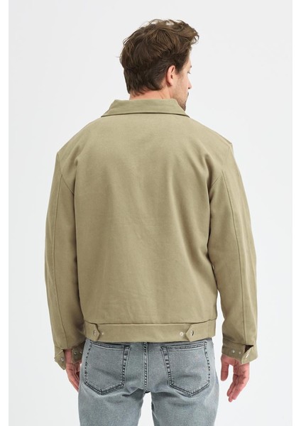 Erkek Gabardin Fermuarlı Çift Cepli Astarlı Workwear Ceket