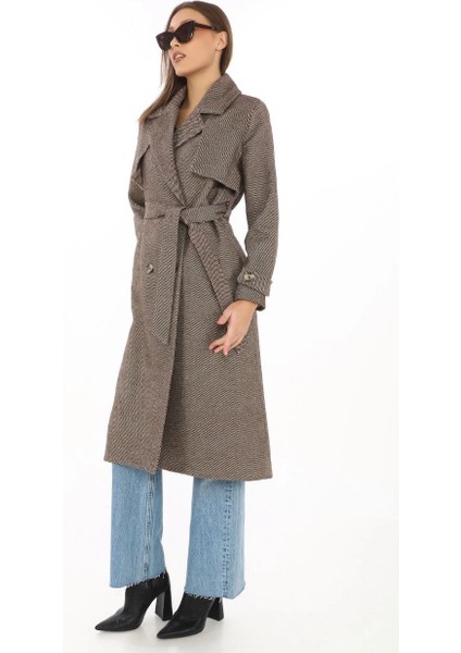 Kadın Balık Sırtı Kaşmir Uzun Kaşe Kaban - Vizon -Vlmr fiyatları