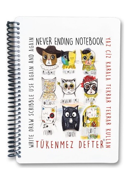 Tükenmez Not Defteri - 2 (Ressam Kediler) - 15X21 cm