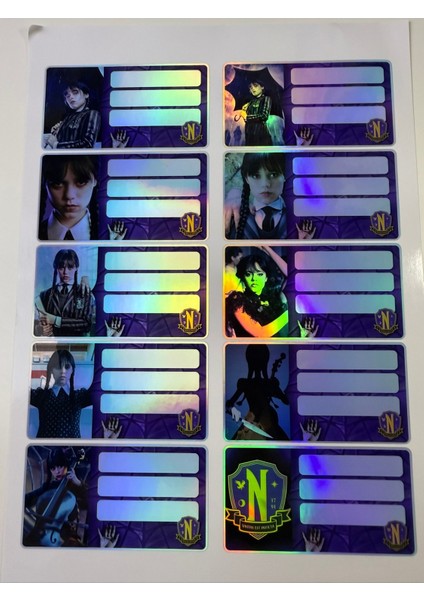 Wednesday Addams Okul Defter Etiket Yapıştırma Sticker Hologram modelleri