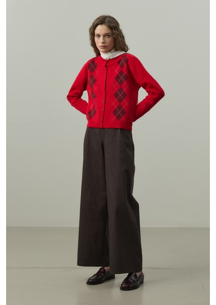 Baklava Desenli Hırka Kırmızı