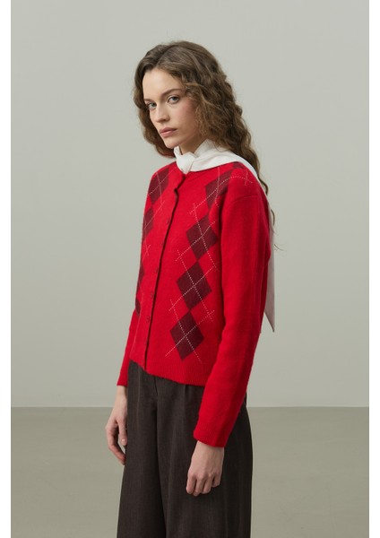 Baklava Desenli Hırka Kırmızı fiyatları