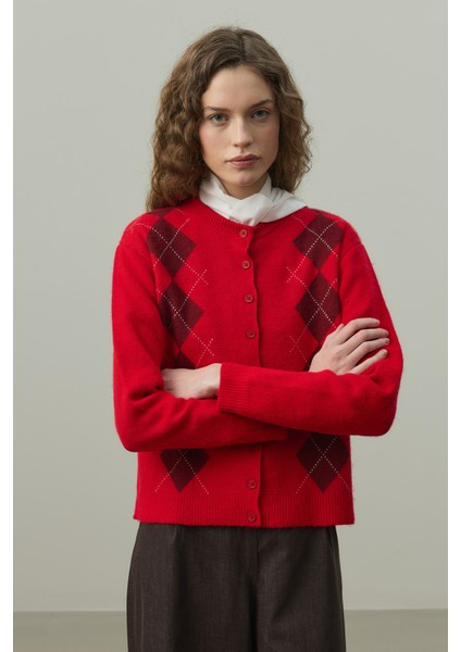 Baklava Desenli Hırka Kırmızı modelleri