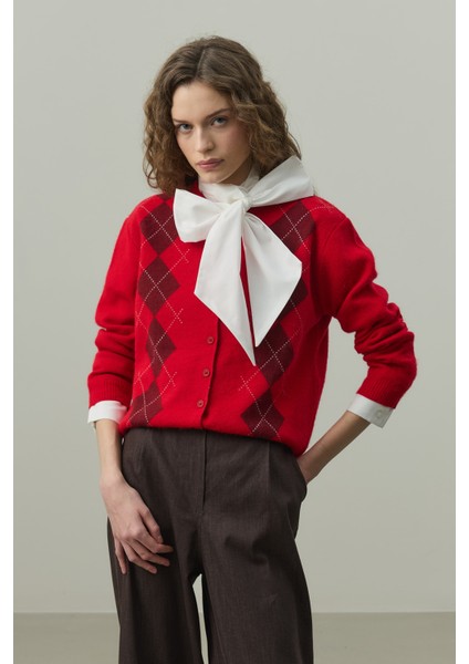 Baklava Desenli Hırka Kırmızı fırsatları