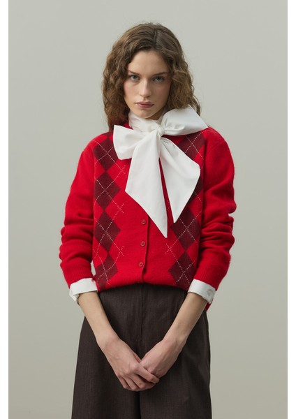 Baklava Desenli Hırka Kırmızı indirimleri