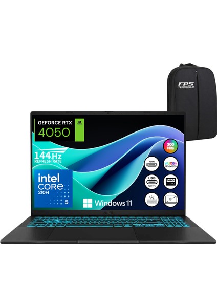 Vivobook 16 Core 5 210H RTX4050 16GB Ram 512GB SSD 16" W11 Taşınabilir Bilgisayar + Djt Çanta