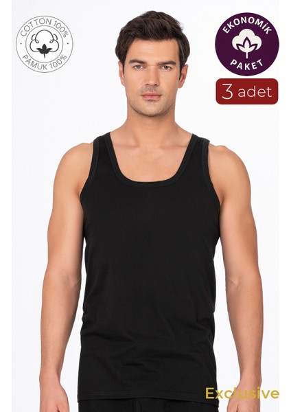 3'lü Paket Pamuklu Süprem Kalın Askılı Klasik Erkek Atlet | Siyah K0050 modelleri