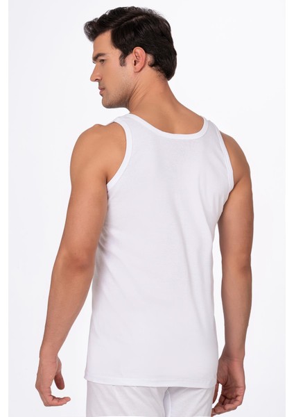3'lü Paket Pamuklu Ribana Kalın Askılı Erkek Atlet | Beyaz K0113
