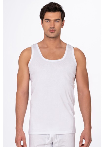 3'lü Paket Pamuklu Ribana Kalın Askılı Erkek Atlet | Beyaz K0113
