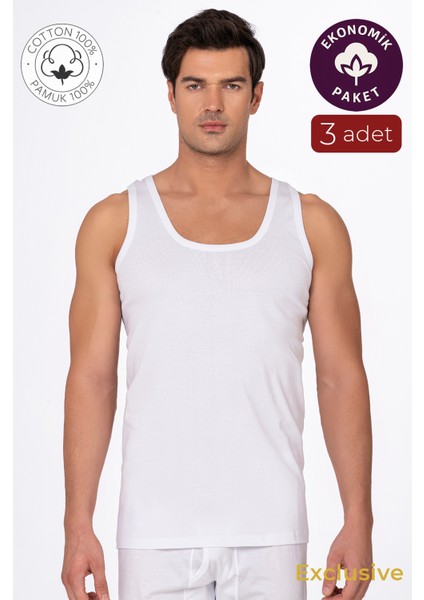 3'lü Paket Pamuklu Süprem Kalın Askılı Klasik Erkek Atlet | Beyaz K0050 modelleri