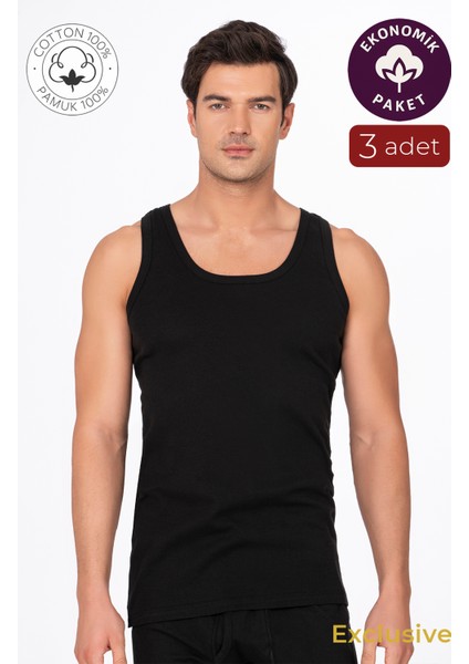 3'lü Paket Pamuklu Ribana Kalın Askılı Erkek Atlet | Siyah K0113 modelleri