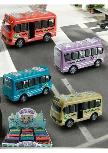 Otobüs Sürtmeli Renkli Kapıları Açılan Oyuncak Otobus 1 Adet 12 Cm. modelleri