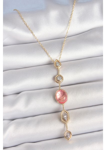 Pirinç Zincir Pembe Gold Renk Zirkon Taşlı Y Kolye fiyatları