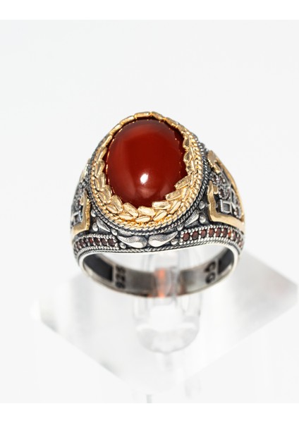 Osmanlı Motifli Kırmızı Akik Taşlı 925 Ayar Gümüş Erkek Yüzük – El Işçiliği ve Asaletin Buluşması fiyatları